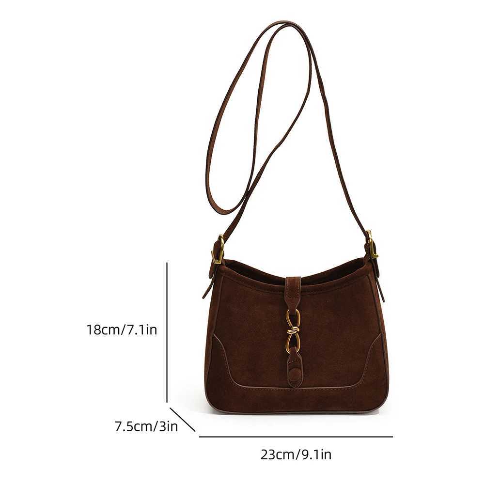 Faux Suede Shoulder Bag Small Tote Solid Color Retro Satchel Adjustable Strap Stylish Crossbody Simple Commuting 241014