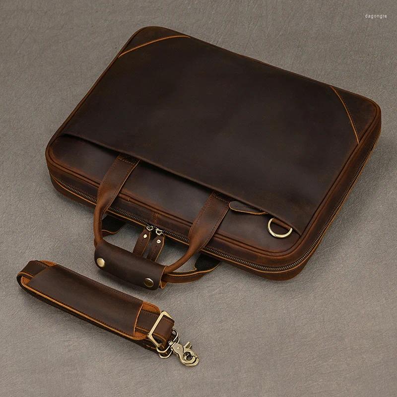3 Briefcases Luufan Genuine Leather Men's Briefcase Bag Fit 15.6 Laptop Business Handbags Daily Working Tote Cow Male Computer Bags