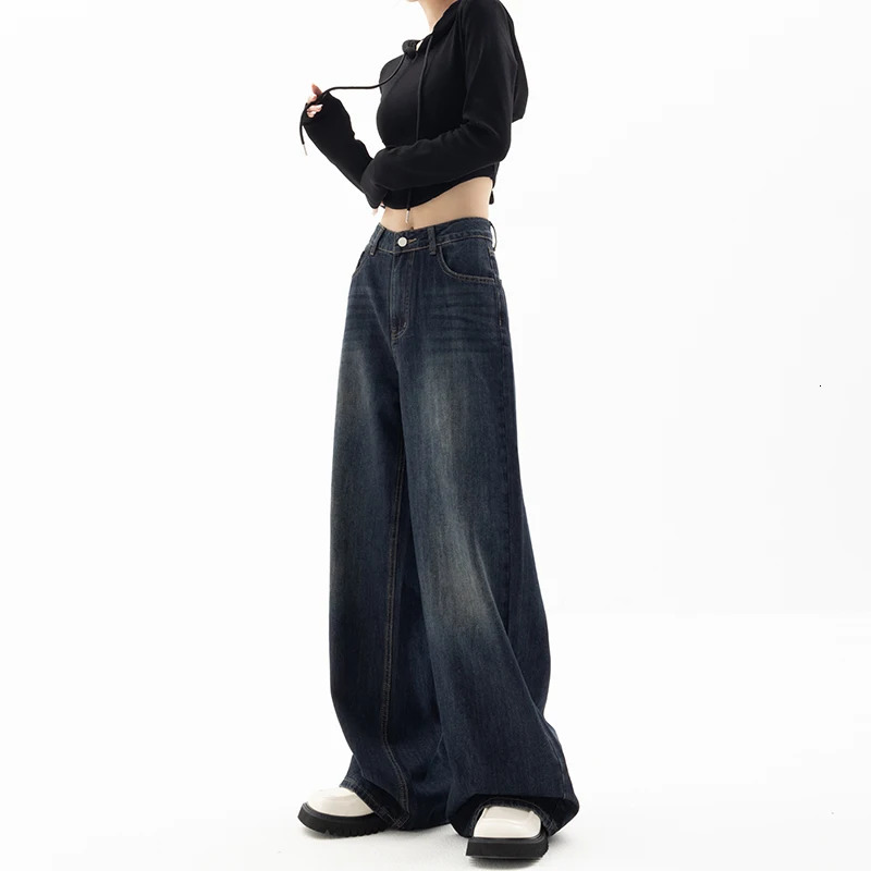HOUZHOU Vintage Baggy Jean Streetwear Y2k Wide Leg Oversized Harajuku Denim Trouser Autumn Korean Fashion Jeans Pants 241007
