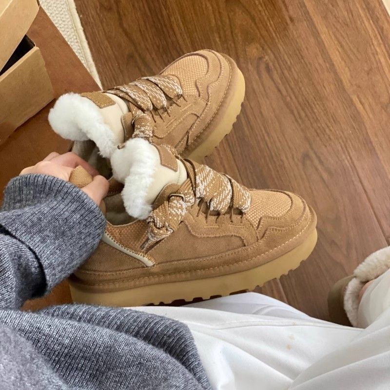 2024 Autumn And Winter New Thick Soled Sports Sheep Fur Integrated Snow Boots For Women's Casual Height Increasing Warm Cotton Shoes
