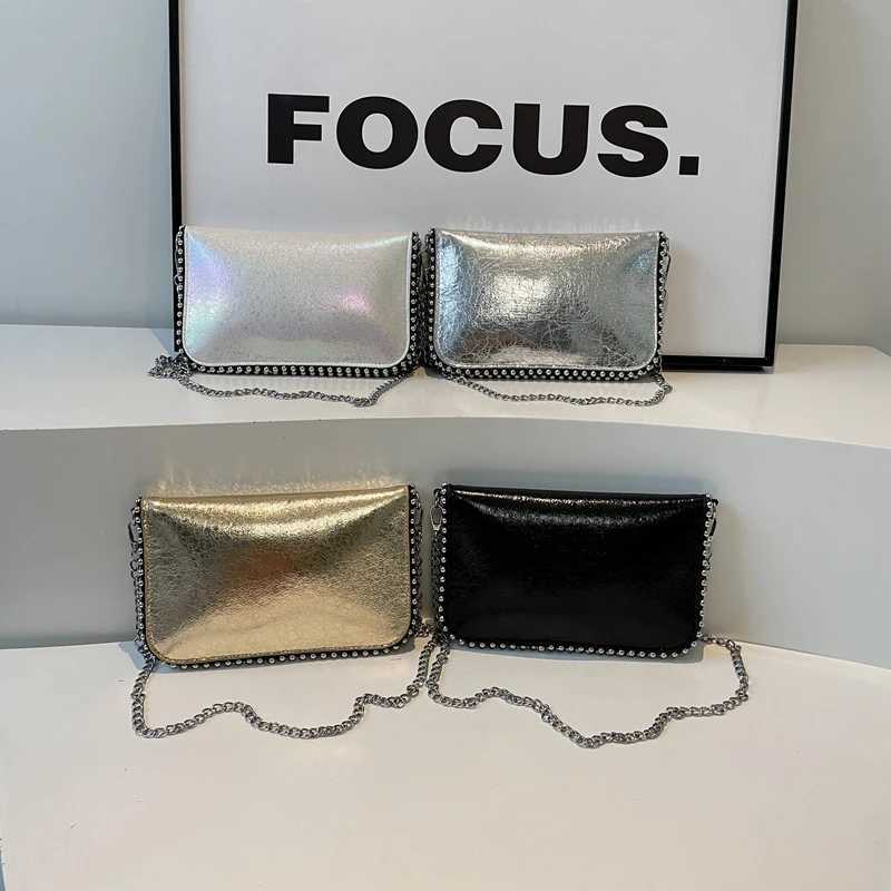 Womens Small Chain Shoulder Bag Korean Fashion New Trend Womens Silver Ten Font Bag Y2K Handbag and Wallet M241014