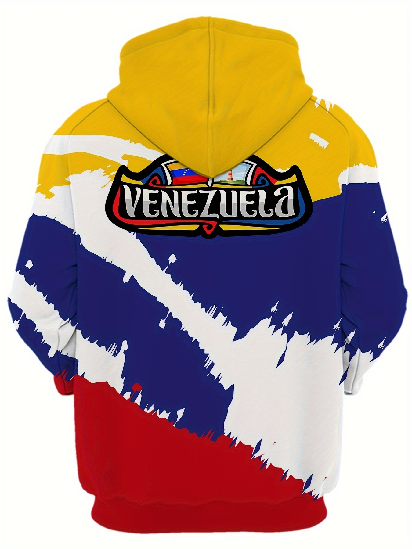 Venezuela-Inspired Men's Hoodie - Casual Polyester Knit Pullover with 3D Print, Long Sleeve, Hooded, Slight Stretch Fabric, Spring/Fall Season, R