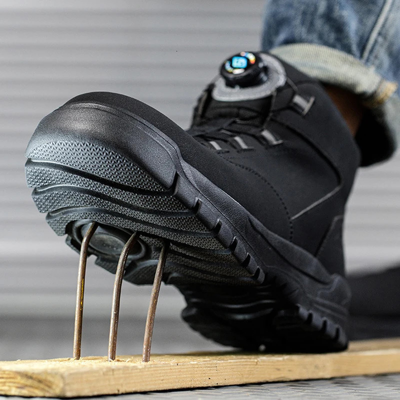 Rotating button work boots mens steel toe safety perforated protective shoes waterproof and detachable 241014