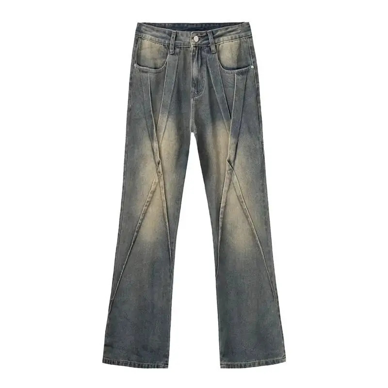 Spring high street mens and womens straight leg washed jeans hip-hop trend straight leg micro flash casual pants Y2K 241007