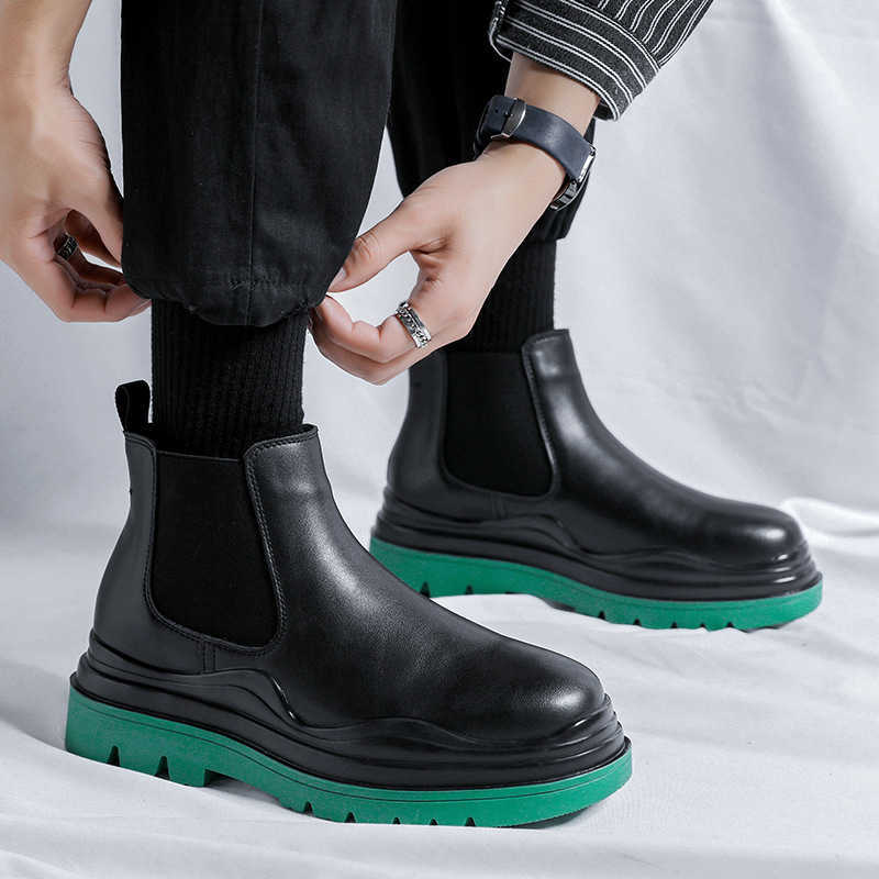 Martin Boot Trendy British Style Chelsea Mens Boots Spring Chimney Boots Mid Top Green Bottom Martin Boots Fashion Boots 240927