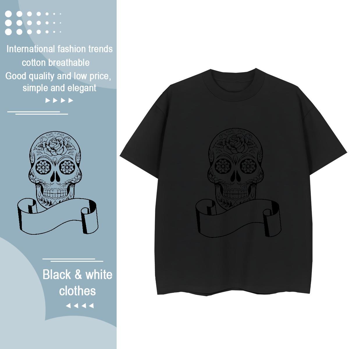 2024 Casual T-Shirts 230g 100% Cotton Breathable Soft Daily Wear skull Couples T Shirts High quality Plus Size Custom Top Shirts