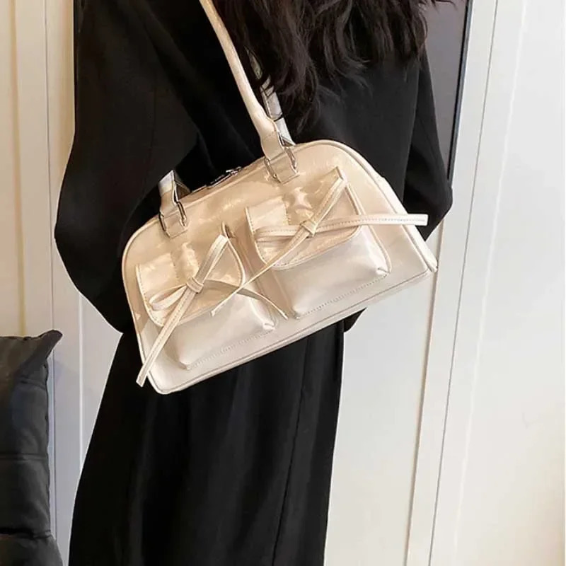 Free Shipping Cute Bow Tie Underarm Bags For Women Y2K Korean Fashion Handbags And Purses Pu Leather Shoulder Er Bag Designer Bag Luxury Bag Tote Bag