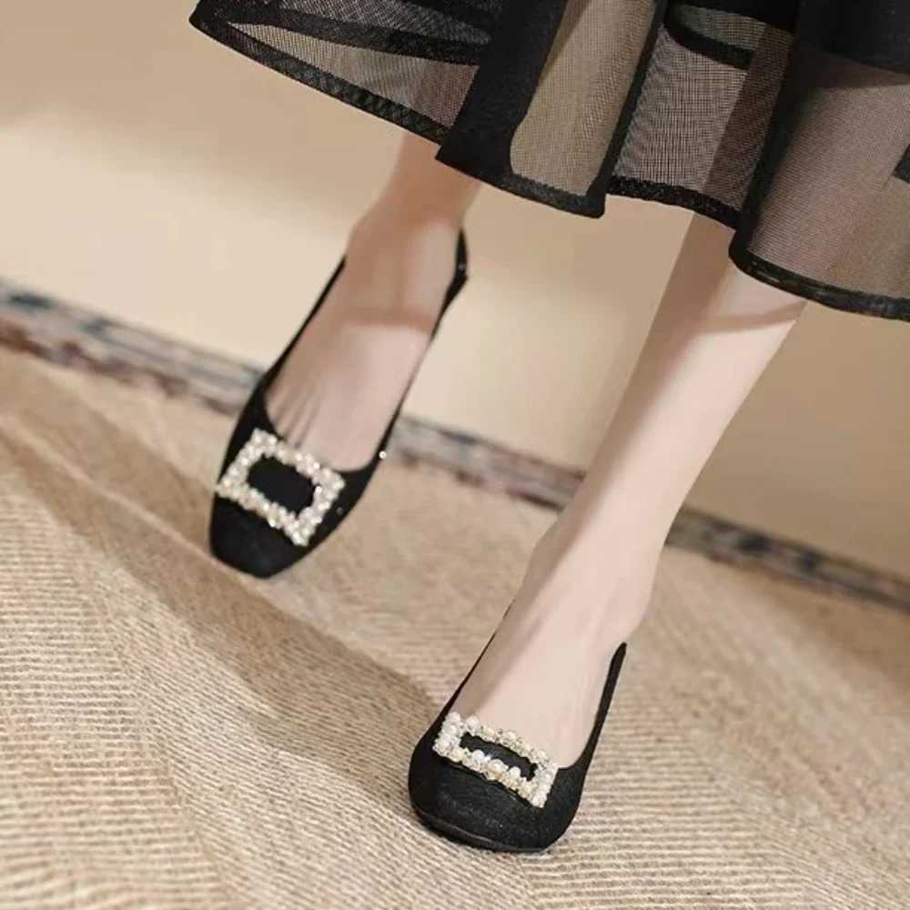 Fashion Women High Heels Black Mules Heels Women Chunky Rhinestone Elegant Shoes Party Wedding Woman Pumps Plus Size Women ShoesLX241014