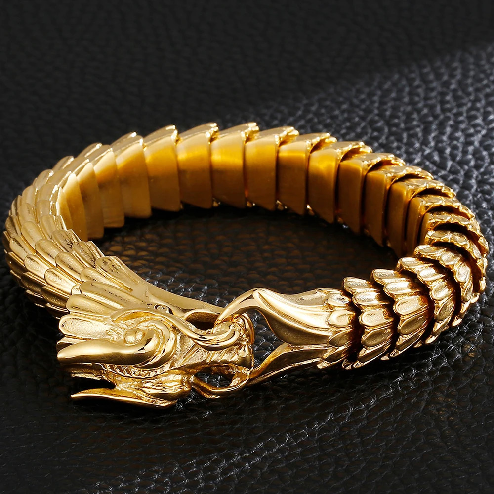Dragon Head Animal Man Bracelet Gold 316L Stainless Steel Dragon Keel Chain Mens Bracelet Wristband Viking Charm Bracelet 241011