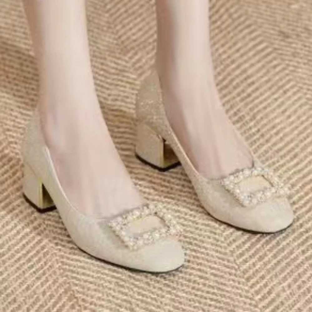 Fashion Women High Heels Black Mules Heels Women Chunky Rhinestone Elegant Shoes Party Wedding Woman Pumps Plus Size Women ShoesLX241014