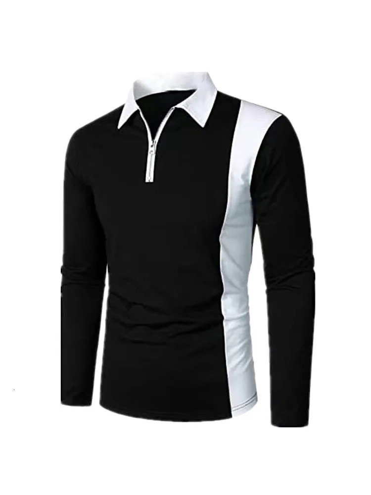 Mens long sleeved two-color decal fashion mens colorful decal fashion matching mens lapel long sleeved mens polo shirt 240930