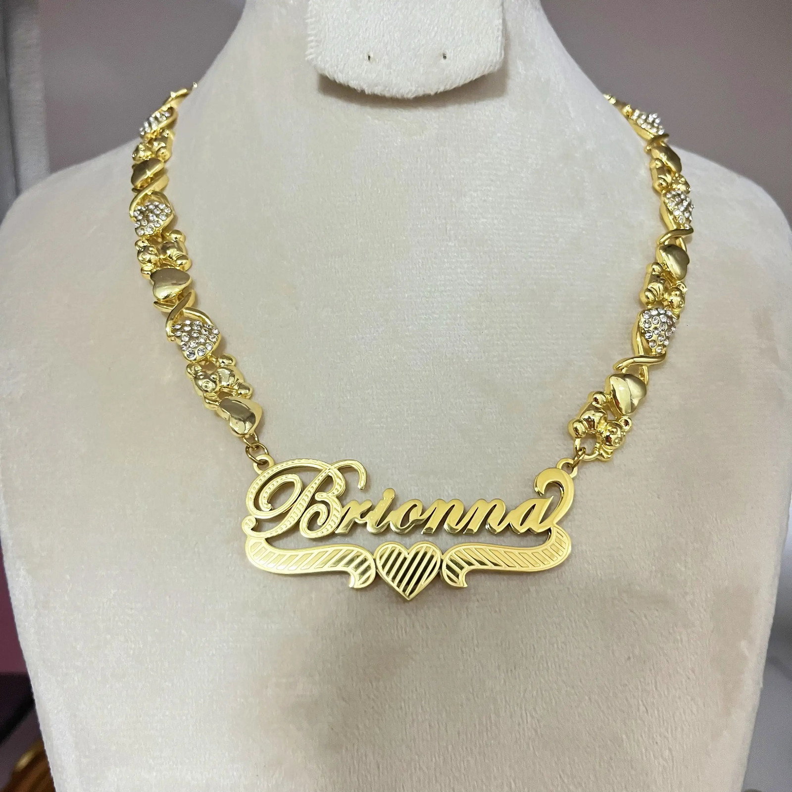 3D Double Plated Name Necklace Custom Name Necklace with Teddy Bear Personalized Nameplate Pendant Chain Gift For Women Kids 241014