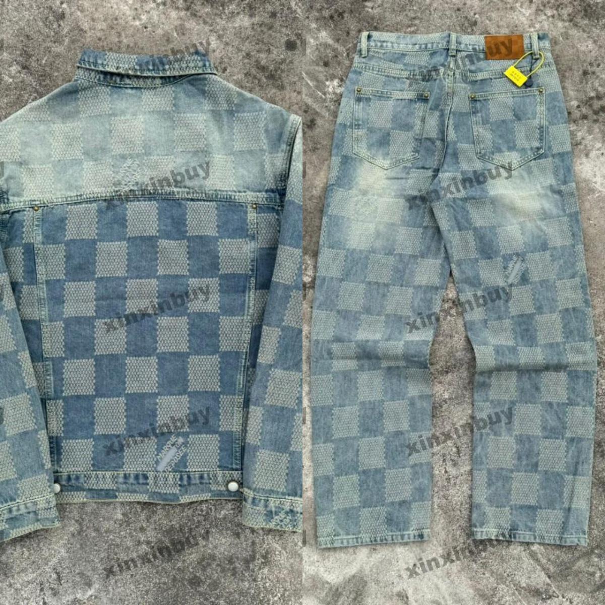 xinxinbuy Men designer Coat Jacket Chessboard pattern Denim jacquard fabric splicing letter tie-dyed sets Denim long sleeve women red green blue black M-2XL
