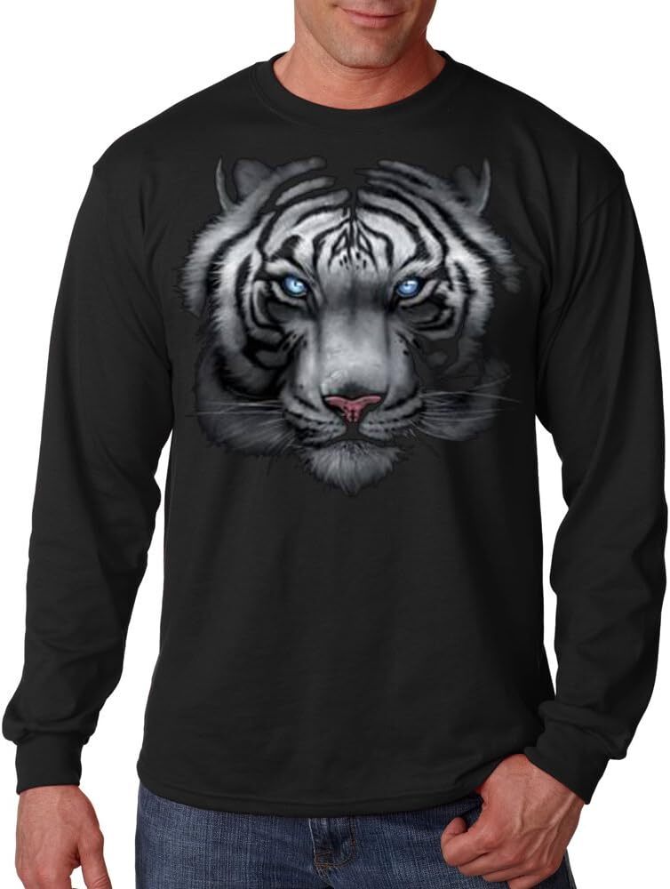 Long Sleeve Shirts for Men sweatshirt White Tiger 3D Face Long Sleeves T-Shirt Men's Black T shirt Tee Streetwear Casual tops clothes