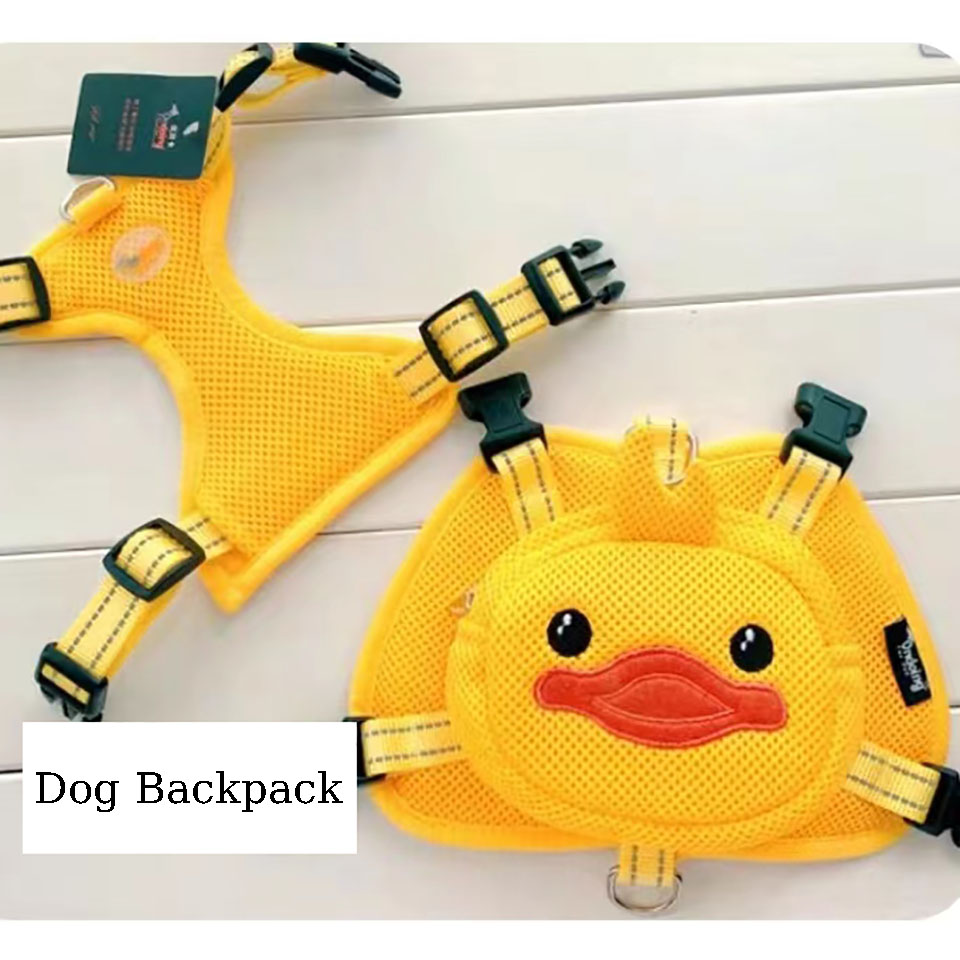 Dog Harness Saddle Bag Backpack Cute Duck Shape Self Carrier Travel Camping Hiking Adjustable Puppy Mesh Vest