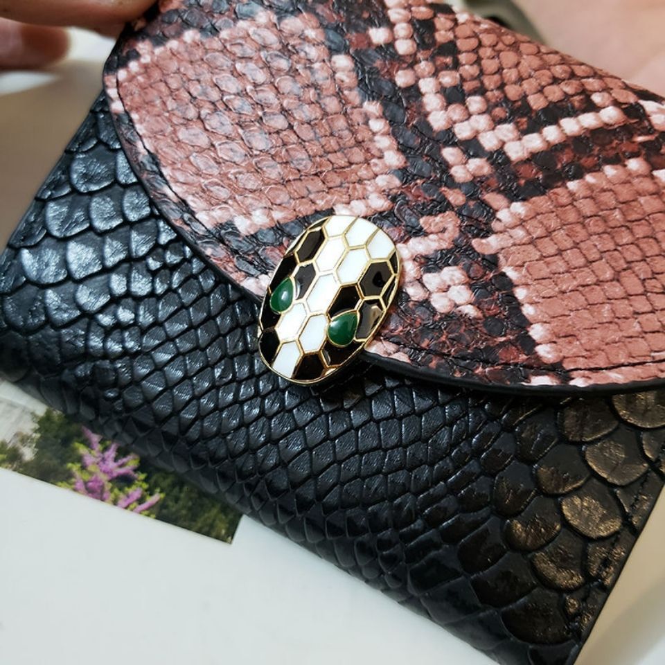 INS New Spliced Snake Pattern Leather Small Short Style Women's Wallet Fashion 30% Off Change Bag Tide New Free Delivery Designer Bag