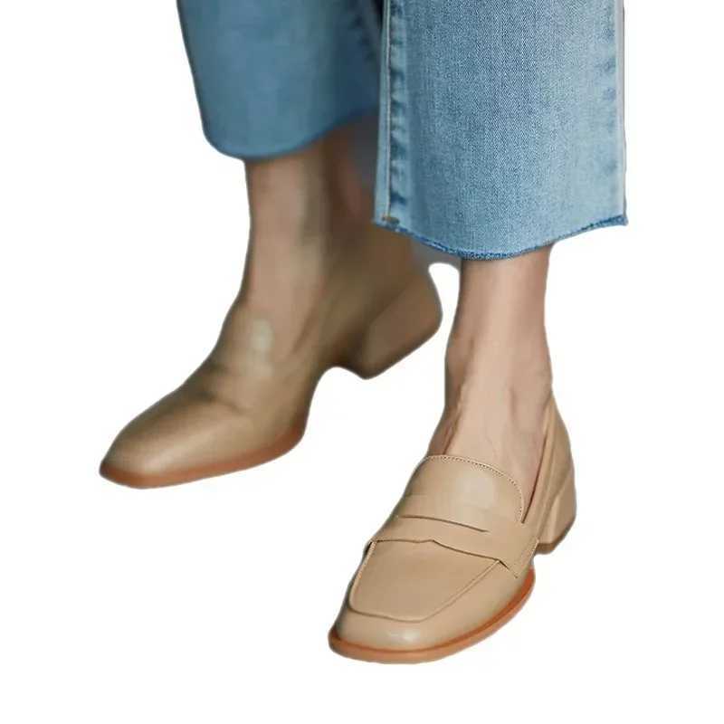 Shoes for Woman Low Heel Elegant Womens Summer Footwear Black Loafers Normal Leather Casual Square Toe with Discount Chic2024LX241014