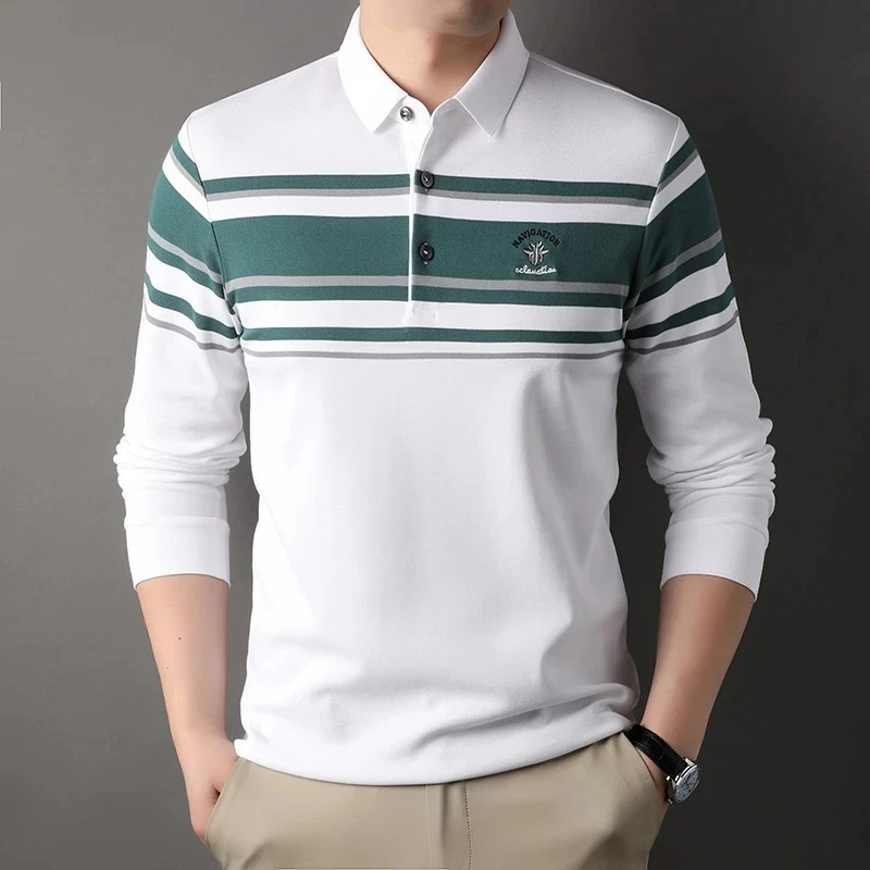 High end striped eternal sleep exotic spider embroidery polo shirt autumn fashion lapel T-shirt mens casual top 240930