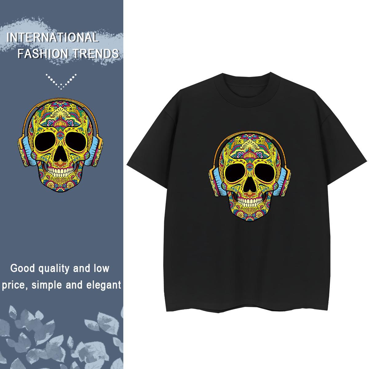 Casual New T Shirt For Woman 230g Cotton Crew Neck Sport skull Unisex Tshirts Loose fit Customized Tees