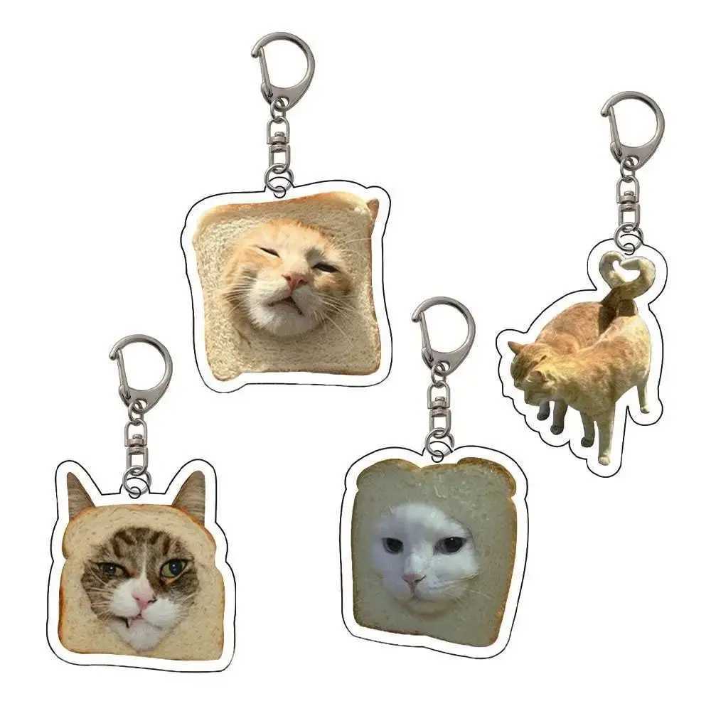 New Acrylic Happy and Fun Cat Keychain Toast Cat Pendant Keyring Bag Pendant Keyring Female Car Keychain Jewelry Student Gift Y241014