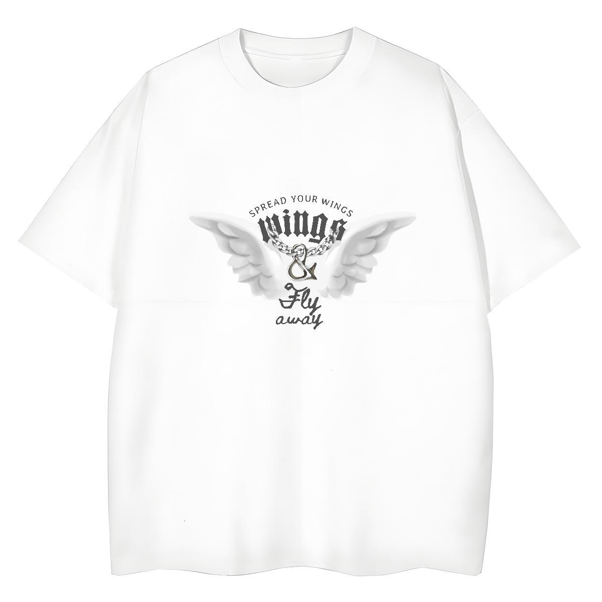 Fashion New T shirt 230g Cotton Short sleeve Soft Daily Outfit wing Lady T shirt Nice DIY Anime Printed Tops Shirt