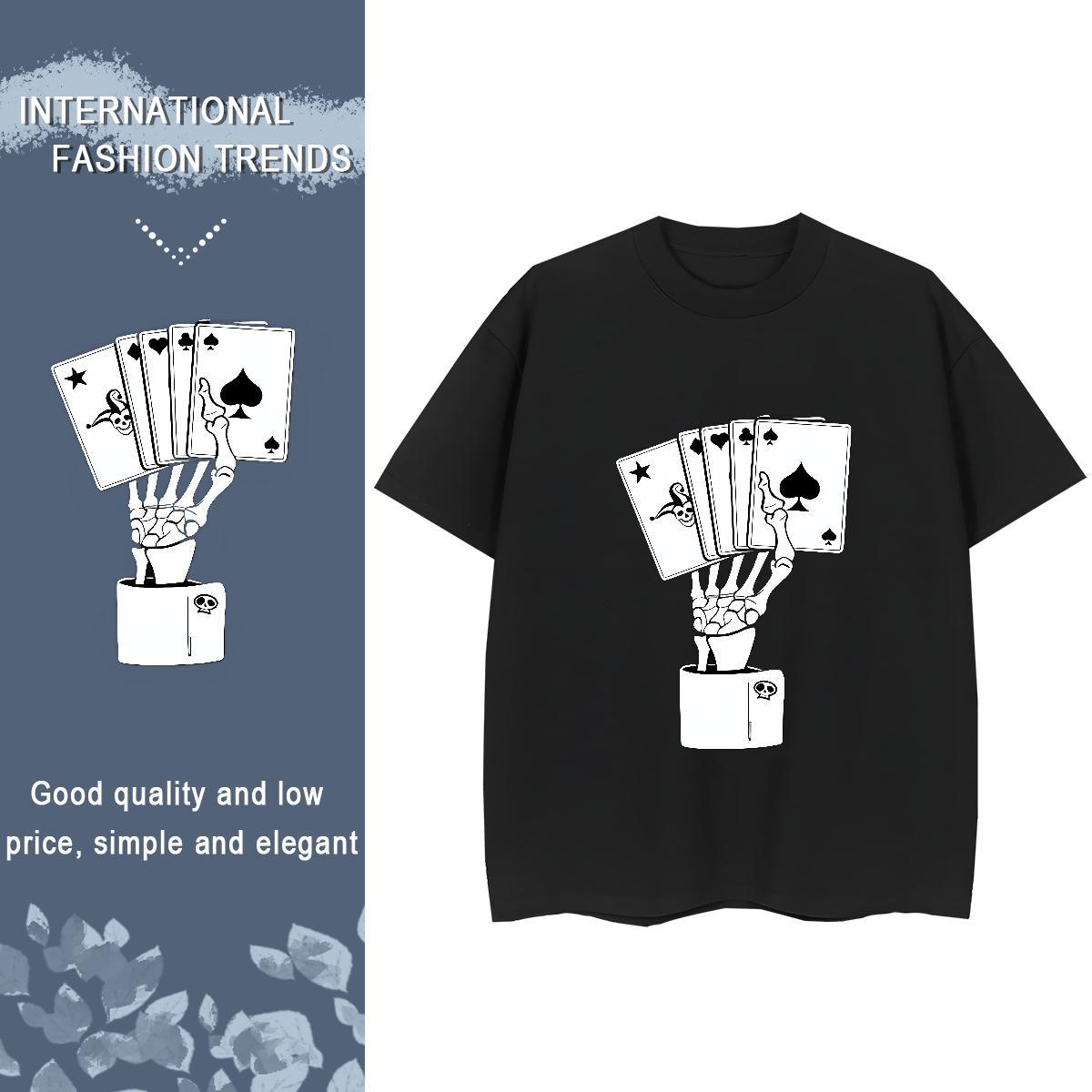 New Arrival Womens T Shirts 230g Pure Cotton Breathable Beach playing card Couples T Shirts Nice Cartoon Printing L-4XL Tees Shirts