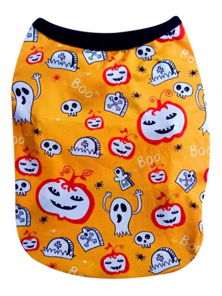 Summer Clothes Soft No Burrs Outfit Halloween Theme Cute Skull Printed Dog Vest Shirt Pet for Puppy Cat Apparels, 5 Sizes