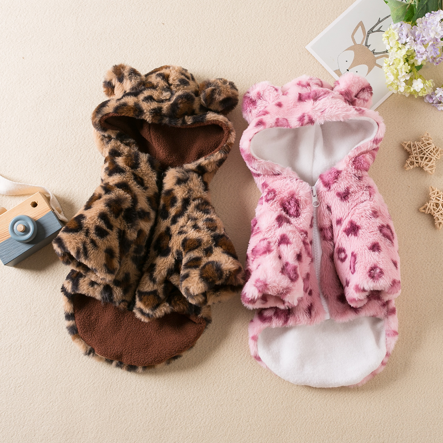 Apparel Winter Pet Clothes Warm Fleece Hoodie Leopard Dog Coat Jacket French Bulldog Clothing for Small Dogs Pets Costumes