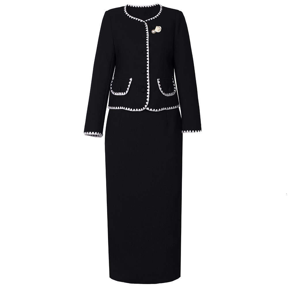 French Elegant Socialite Temperament Chest Flower Contrasting Top Small Coat Hip Hugging Skirt Two-piece Set Skirt Bifurcated SKINNY DRESS Lace Dress