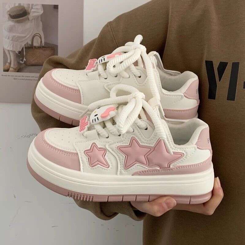 New Korean Shoes Kawaii Pink Platform Sneakers Women Vintage Vulcanize Spring Summer Casual Tennis Female Flats Footwear