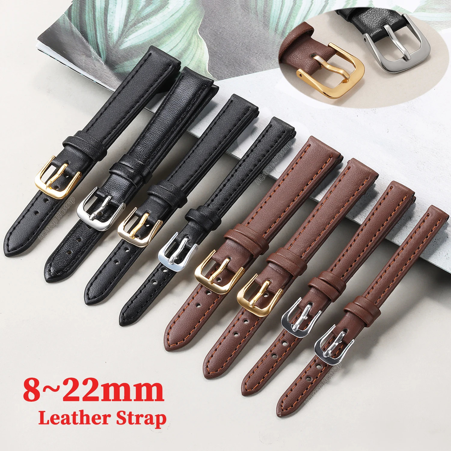PU Leather Watch Band 12mm 14mm 16mm 18mm 20mm 22mm 8mm 10mm Thin Watchband Wrist for Women Men Waterproof Bracelet Accessories 241010