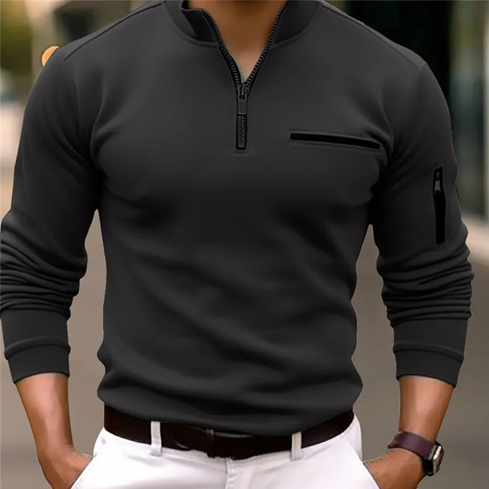 mens arm zipper top long sleeve Polo shirt spring and autumn fashion slim-fit sports long sleeve polo shirt 241010
