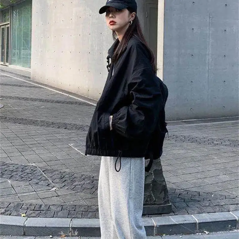 Oversize Jackets Women 2024 BF Style Chic Harajuku Solid Korean Zipper Streetwear Autumn Outerwear Windbreaker Jacket Coats