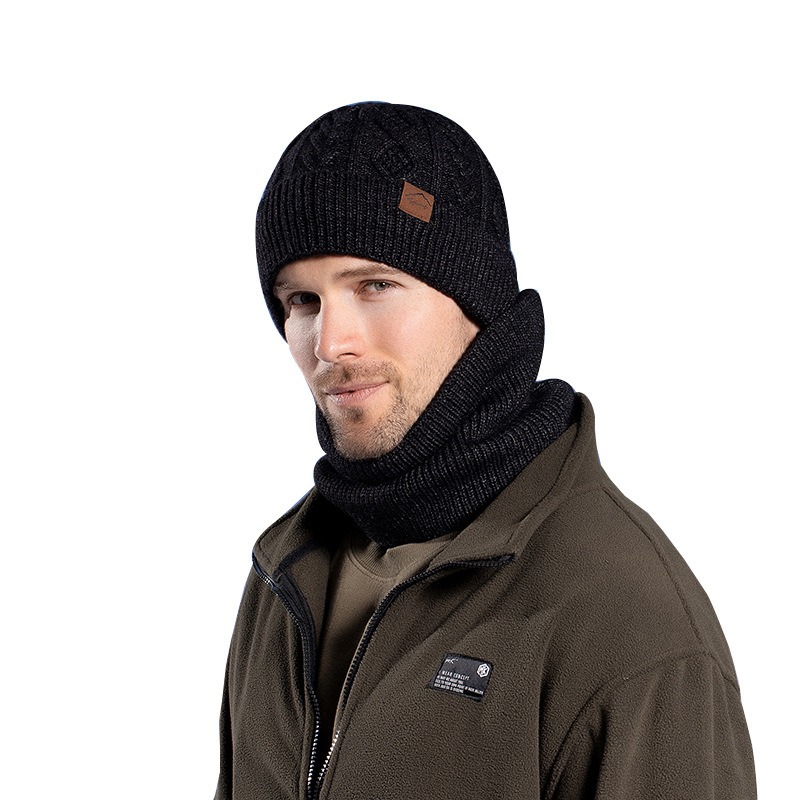 Winter Warm and Velvet Hat Glove Neck Set Winter Cold resistant Knitted Hat European and American Men's Knitted Hat