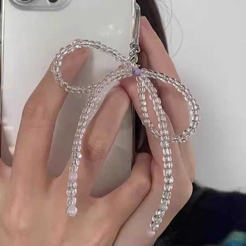 1/2 Sweet Pearl Heart shaped Keychain Womens Handmade Bow Phone Hanging Rope Keychain Charm Pendant Jewelry Y241014