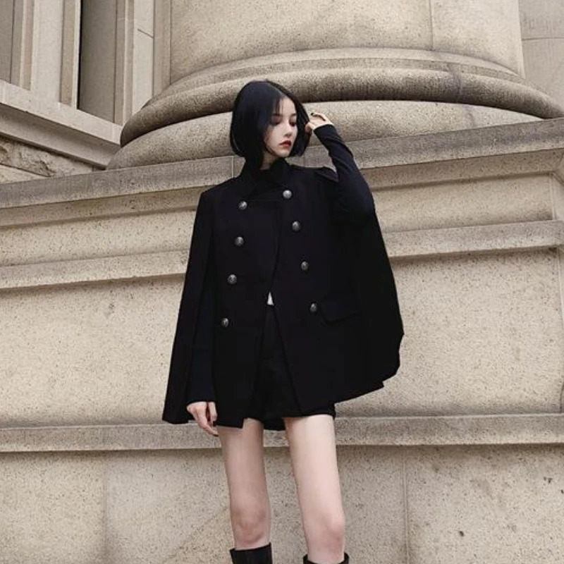 Bat sleeve blended womens autumn basic street clothing warm womens coat simple and all-round casual fashion trend 241007