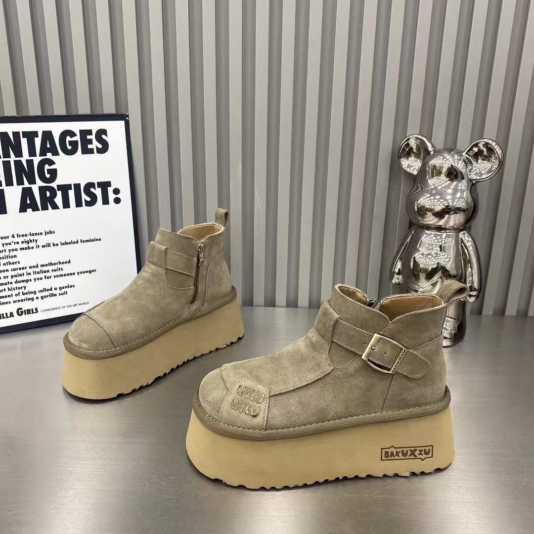 Bakuxiu Internet Famous Anti Fur Genuine Leather And Veet Haken Women's 2024 Winter New Item Sponge Bottom Cotton Shoes