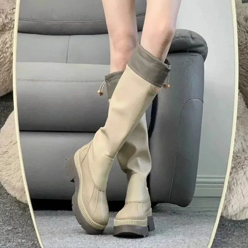 Designer Boots Winter 2024 Platform Thigh Women Square Toe Chunky Party Knee High Wedge Long Woman Boots