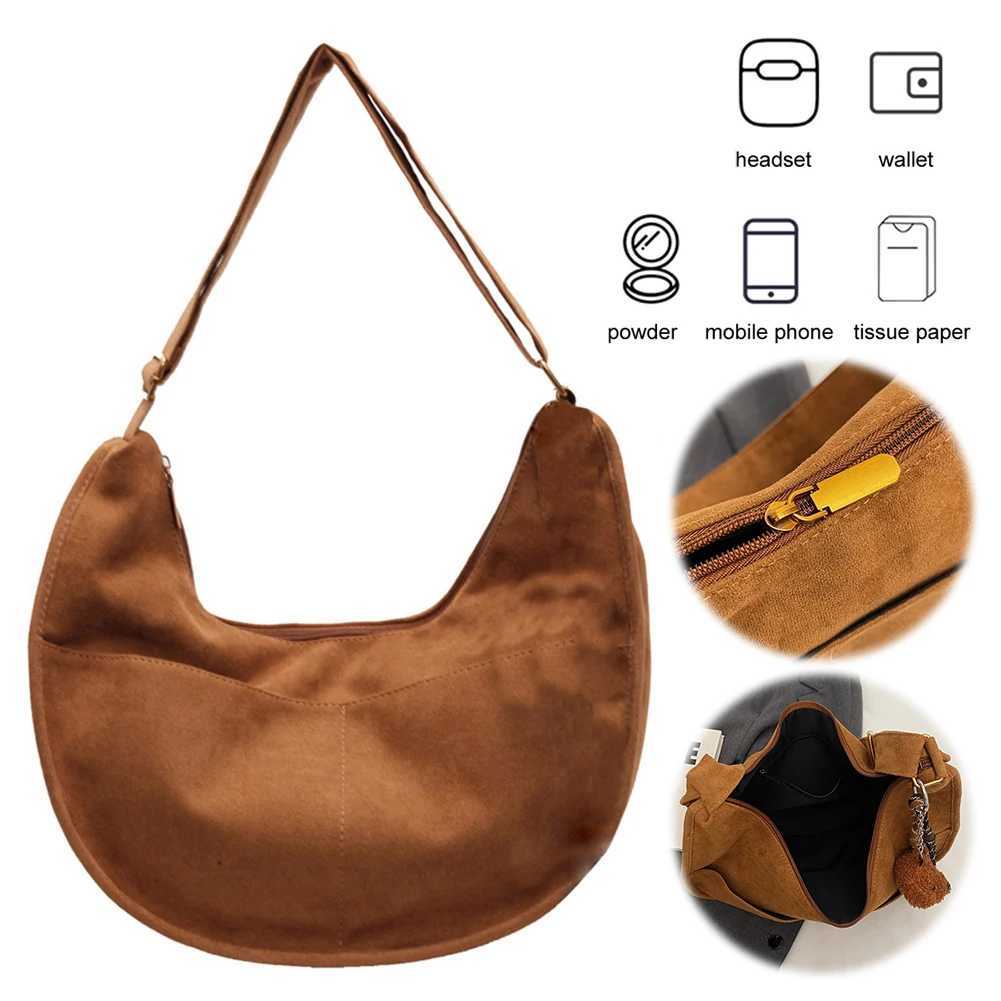 Vintage Suede Tote Bag for Ladies Crossbody Purse Large Capacity Hobo Handbag Zipper Adjustable Shoulder Strap Daily Use 241014