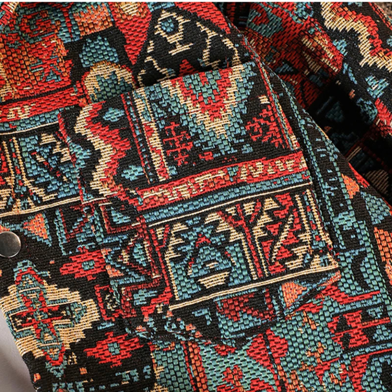 Autumn Lapel Ethnic Style Jacquard Shirt Mens Casual Loose High Street Jacket Men Tops Overcoat Shirts Male Clothes 241011