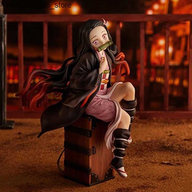 Action Toy Figures 15CM Demon Slayer Kamado Nezuko Sitting Model Toy PVC Figure Toy Gift Collection Box Decoration Desktop Collection Decoration L2409