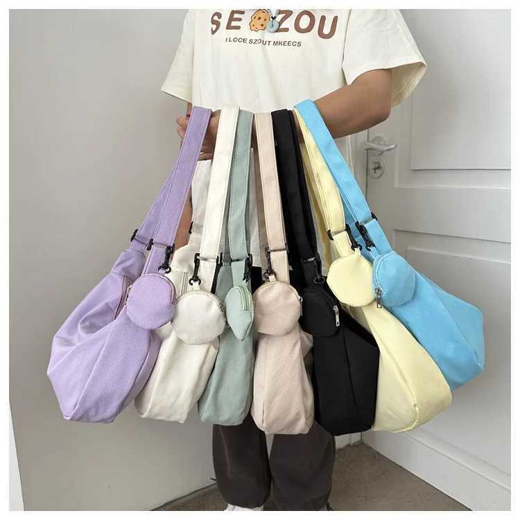 Canvas bag womens cross body bag large capacity forest leisure fully matched garbage bag shoulder bag M241014