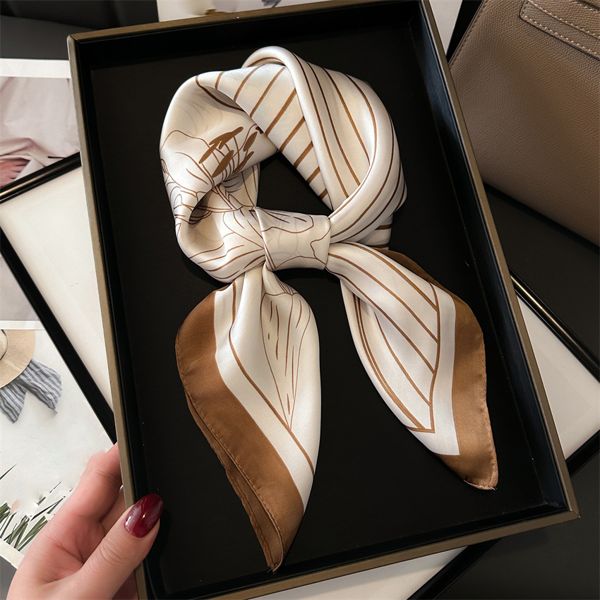 Scarves 70x70cm Simple Presbyopia Designer Printed Floral Silk Scarf Headband Hair Band Women Fashion Long Handle Bag Scarves Paris Shoulder Tote Luggage Ribbon