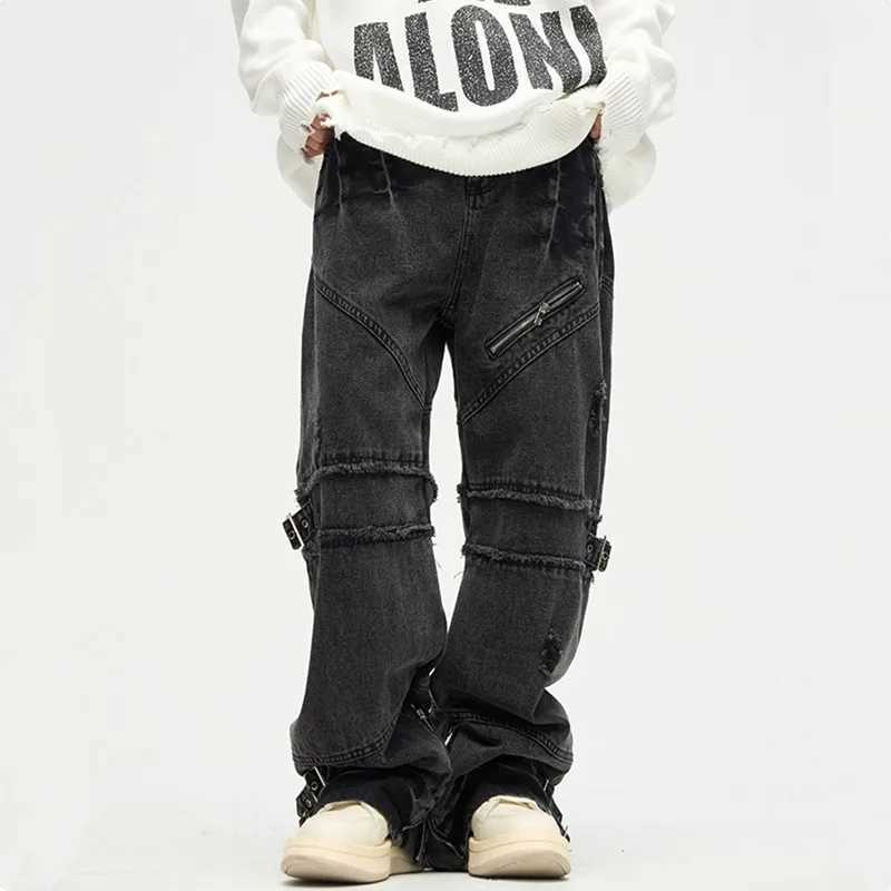 2023 And Y2K Streetwear Black Baggy Ripped Stacked Jeans Cargo Pants For Men Clothing Straight Denim Trousers Mens Pants X250220