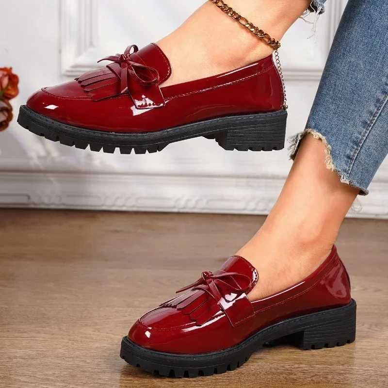 2024Womens Summer New PU Leather Classic Solid Color Square Heel Anti-Slip Loafers Elegant Bow Designer Dress Banquet High HeelsLX241014