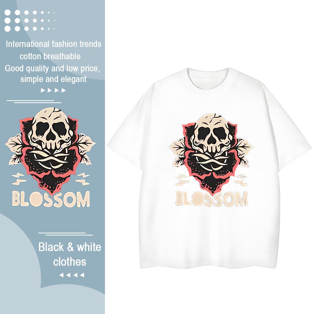 TOP Quality T Shirts Women 230g Pure Cotton O-Neck Short Sleeve Hip Hop skull Tshirt for Man Woman Designer Nice White Plus Size Polos