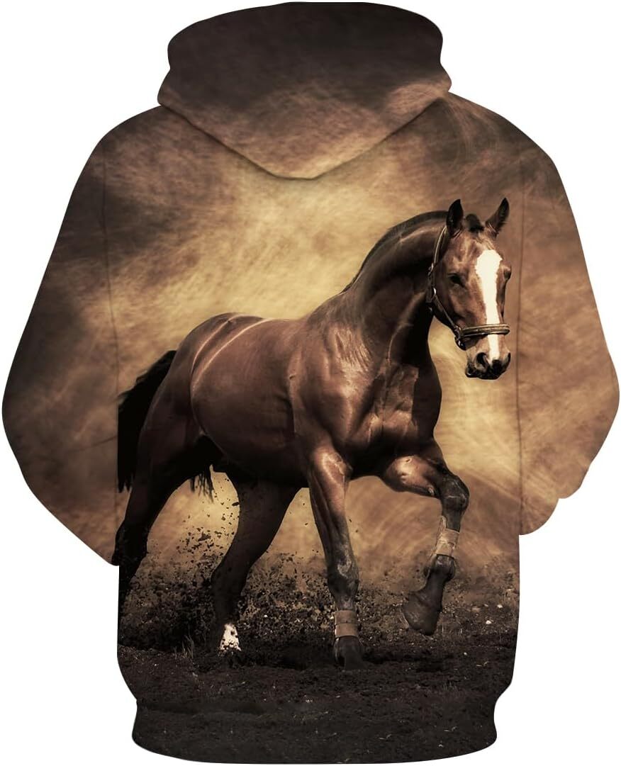 Hoodie for Mens Womens Novelty Horse Print Hoodie Animal 3D Pattern Sweatshirt Hooded Pullover with Pocket Graphic Trendy Fashion