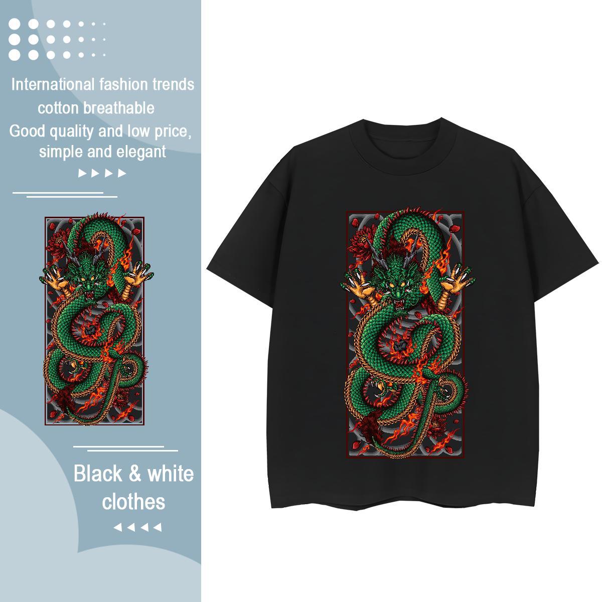 DIY T-Shirts 230g Pure Cotton Crew Neck Breathable Casual Daily Wear dragon Couples T Shirts Loose fit DIY Printed Clothes