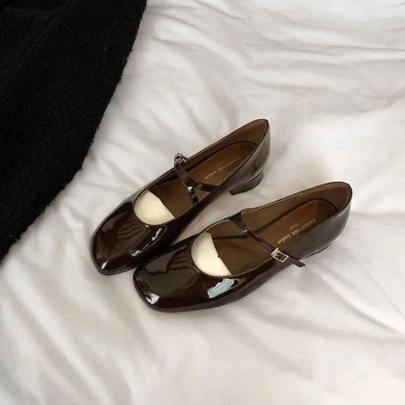 Women Patent Leather Mary Janes Ladies Summer Fashion Square Comfortable Pointed Toe Ballet Flat Casual Shoes 241014
