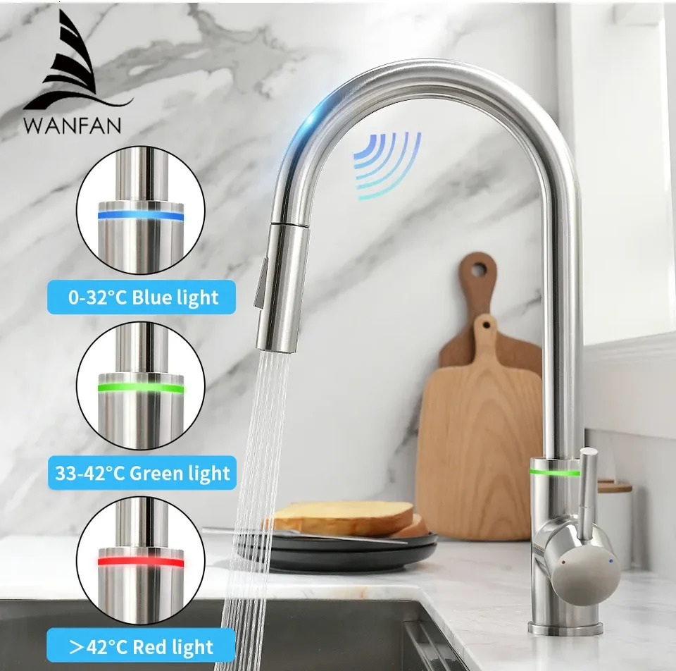 Intelligent touch black kitchen LED faucet crane for sensor kitchen faucet sink rotation touch faucet mixer faucet KH-1067 240925